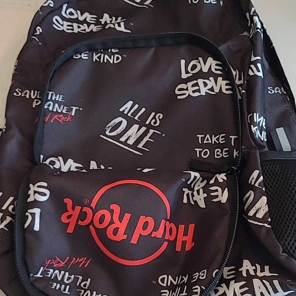 Hard Rock Graphic Backpack Logo Brand Hand Bag Adjustable Straps Bookbag Retro